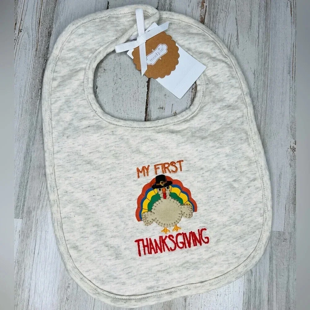 Mud Pie My First Thanksgiving Baby Bib Multicolor Velcro Closure